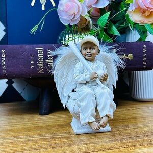 Sweet Child Angel Baseball Figurine Sculpture Whimsical Décor Collectible Rare